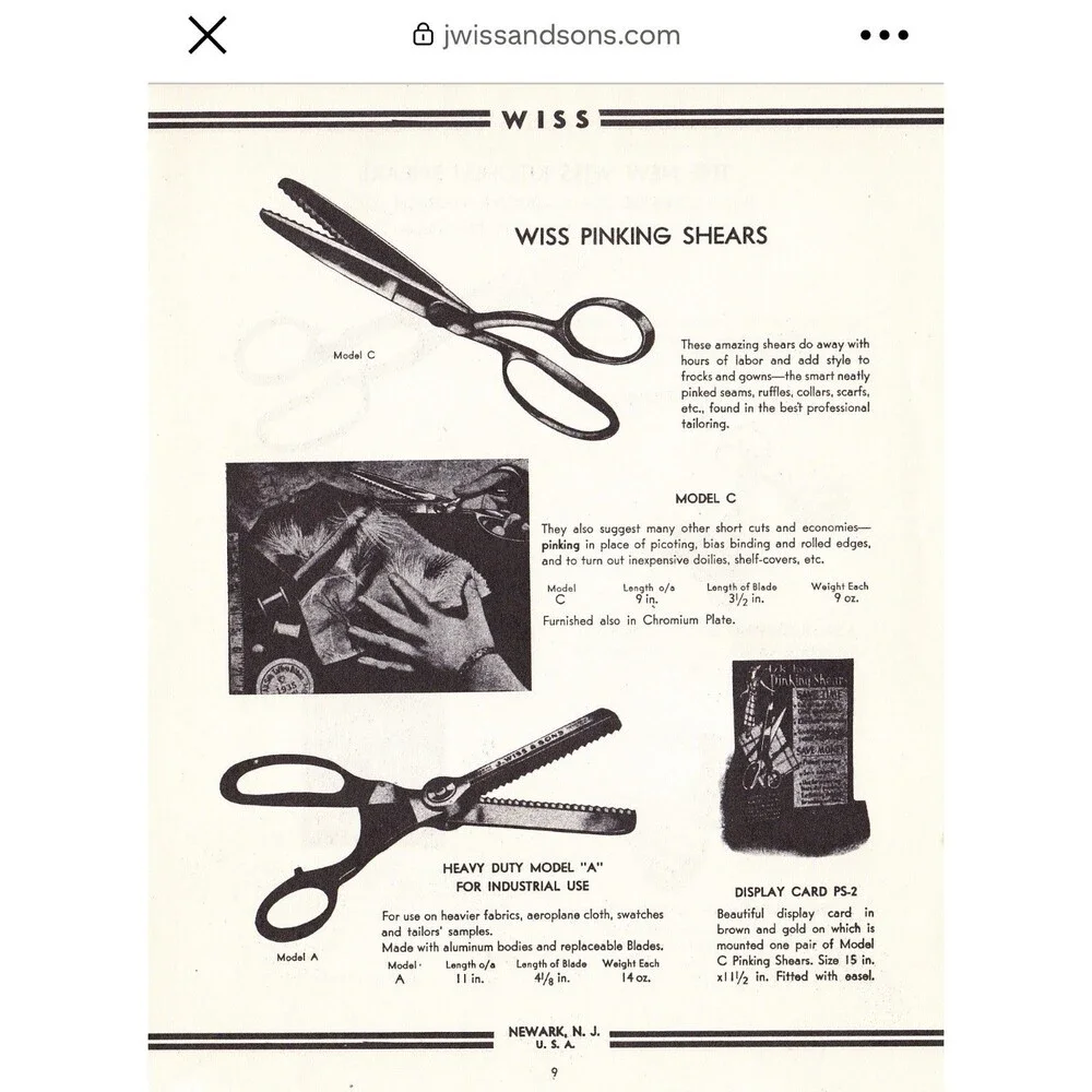 VTG 1930s J Wiss & Sons Pinking Shears Zig-Zag Cut Model C 3.5